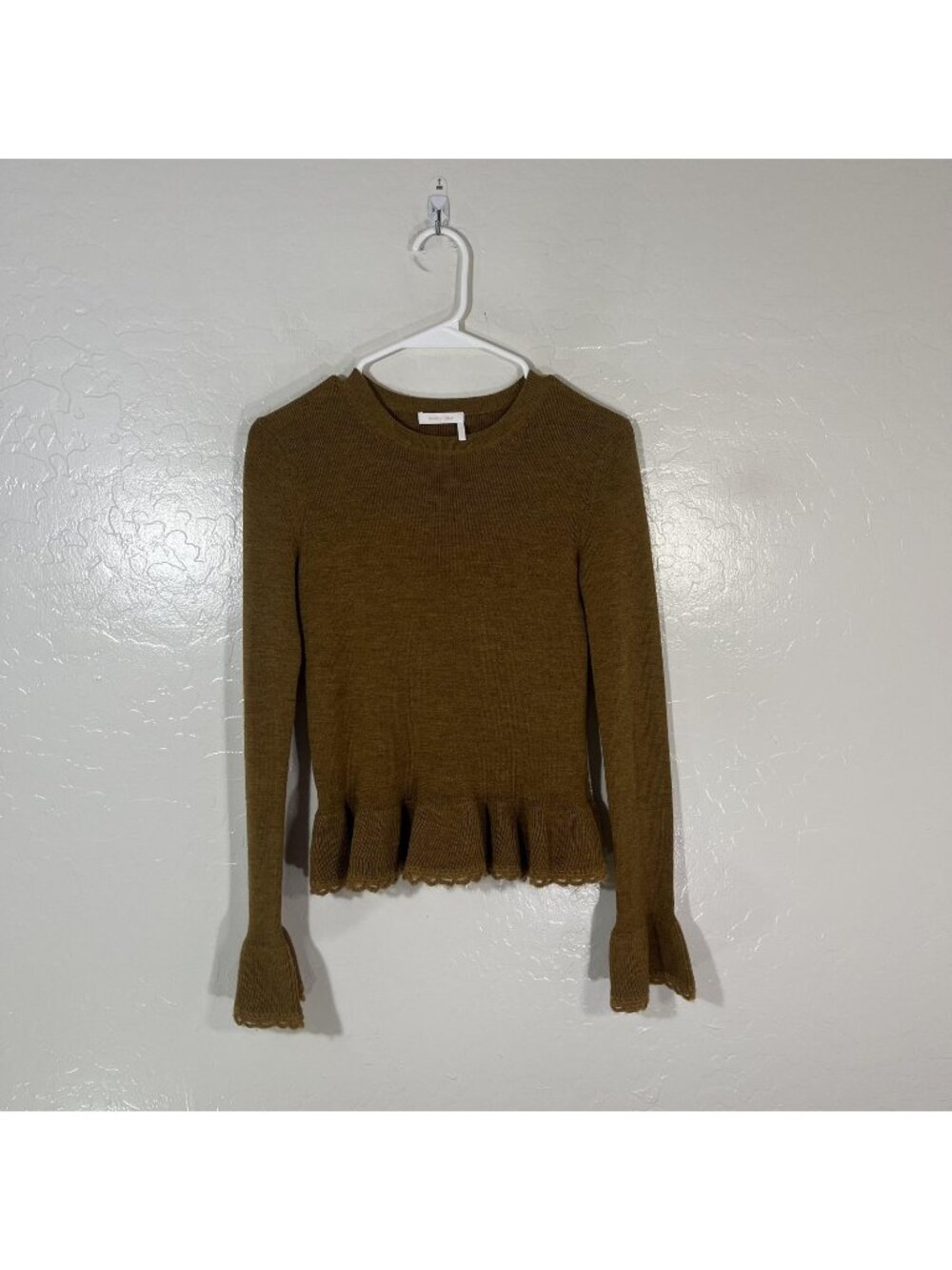 SeeByChloé Sweater Womens Small Brown Wool Ruffle Sleeve Crewneck Pullover Knit